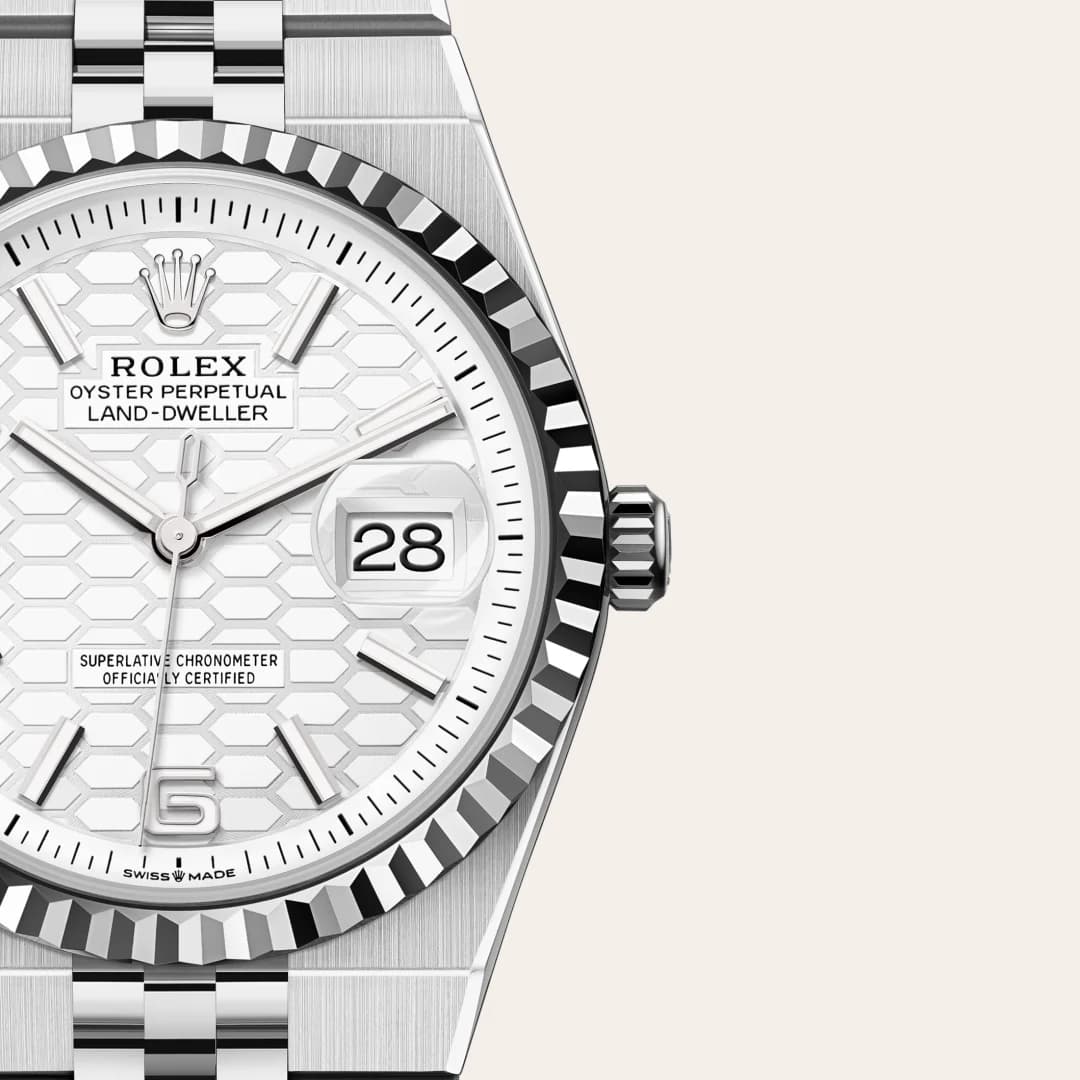 rolex Land-Dweller en Rolesor blanco —combinación de acero Oystersteel y oro blanco, M127234-0001 en Eurochronos rolex Land-Dweller en Rolesor blanco —combinación de acero Oystersteel y oro blanco, M127234-0001 en Eurochronos