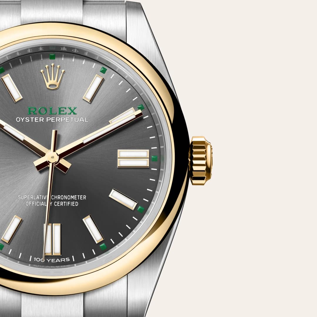 rolex Oyster Perpetual en Rolesor amarillo —combinación de acero Oystersteel y oro amarillo, M134303-0001 en Eurochronos rolex Oyster Perpetual en Rolesor amarillo —combinación de acero Oystersteel y oro amarillo, M134303-0001 en Eurochronos