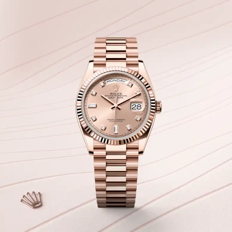 rolex Day-Date en Oro Everose de 18 quilates, M128235-0009 en Eurochronos rolex Day-Date en Oro Everose de 18 quilates, M128235-0009 en Eurochronos