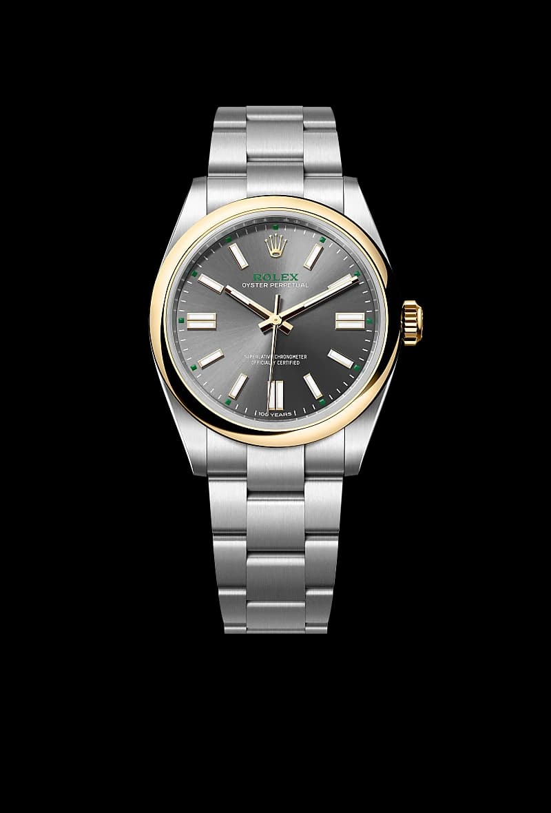 rolex Oyster Perpetual en Rolesor amarillo —combinación de acero Oystersteel y oro amarillo, M134303-0001 en Eurochronos rolex Oyster Perpetual en Rolesor amarillo —combinación de acero Oystersteel y oro amarillo, M134303-0001 en Eurochronos